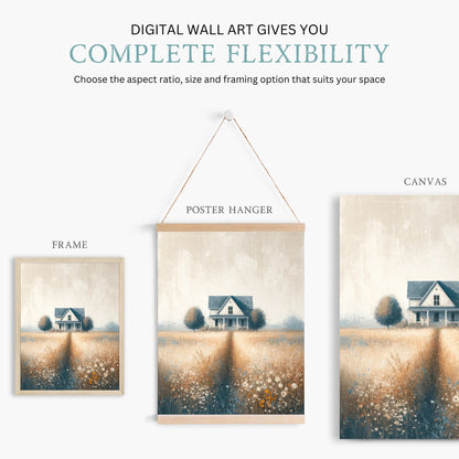 Country House Painting, Rustic Farmhouse Wall Decor, Countryside Print - WildfieldPrints