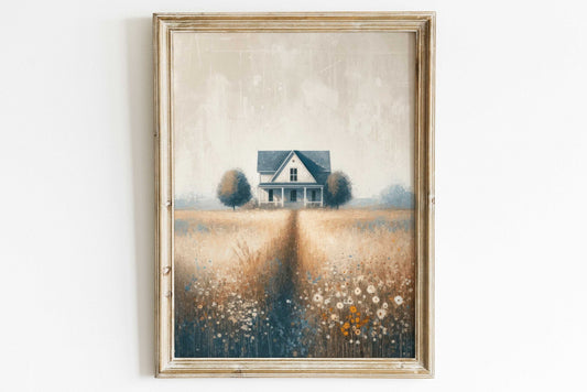 Country House Painting, Rustic Farmhouse Wall Decor, Countryside Print - WildfieldPrints