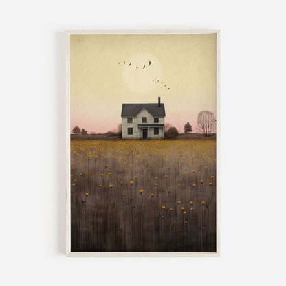 Country House Print, Countryside Wall Art, Farmhouse Decor - WildfieldPrints