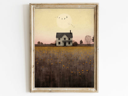 Country House Print, Countryside Wall Art, Farmhouse Decor - WildfieldPrints