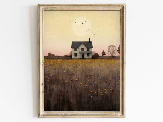 Country House Print, Countryside Wall Art, Farmhouse Decor - WildfieldPrints