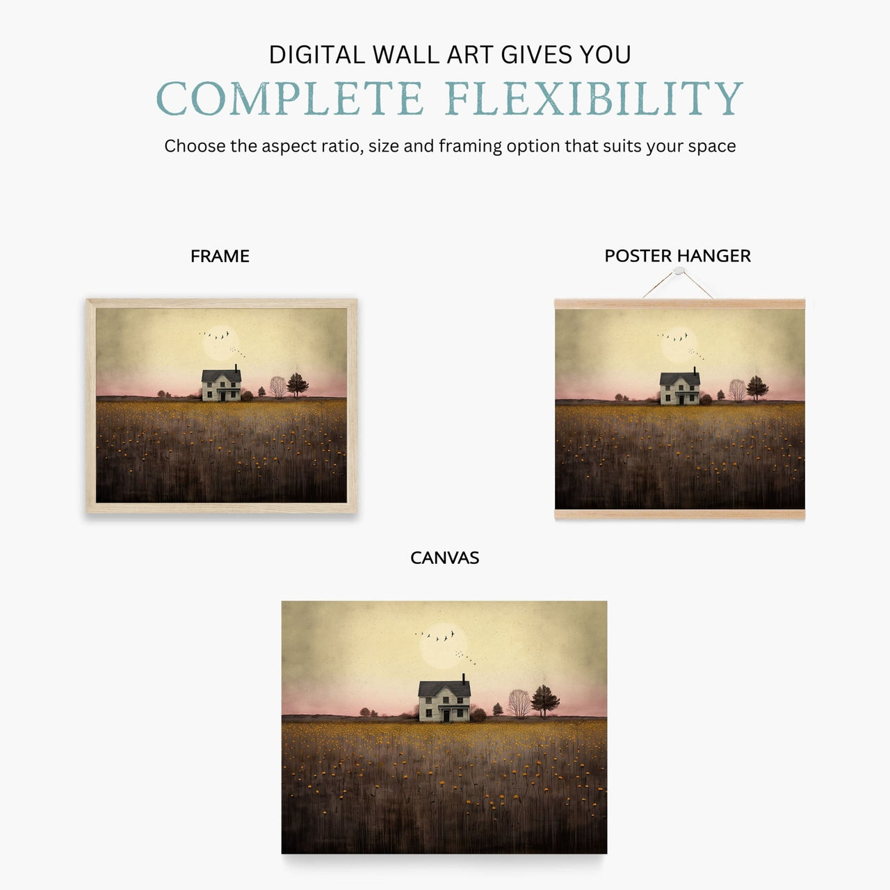 Gray Cottage Wall Art – Farmhouse Living Room Print