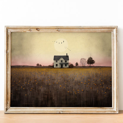 Country House Print, Farmhouse Wall Art, Countryside Decor - WildfieldPrints