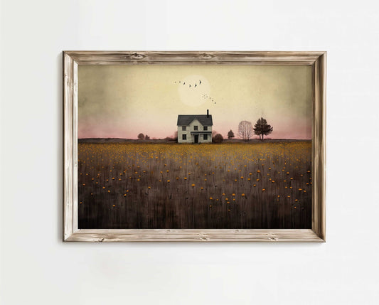 Country House Print, Farmhouse Wall Art, Countryside Decor - WildfieldPrints