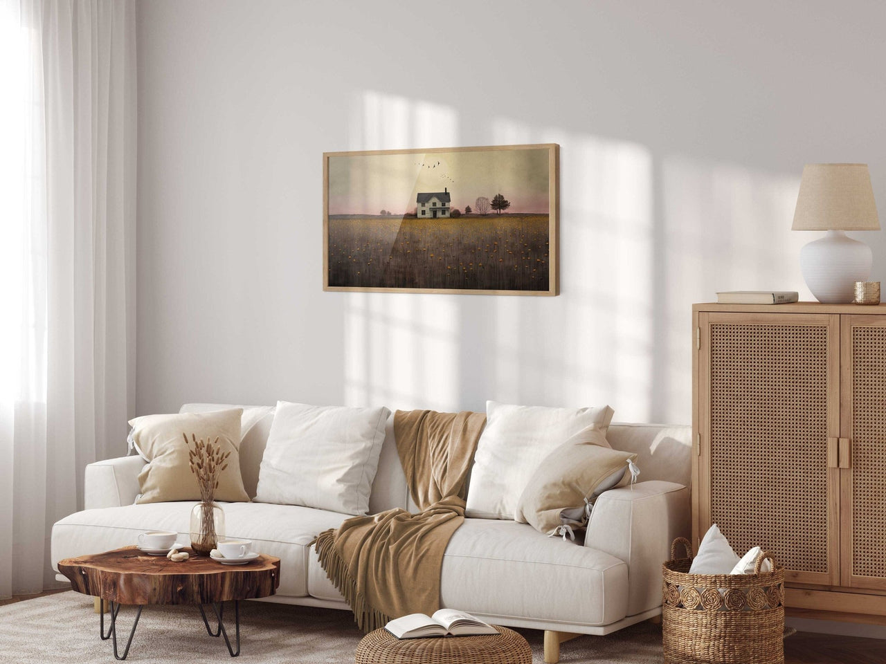 Gray Cottage Wall Art – Farmhouse Living Room Print
