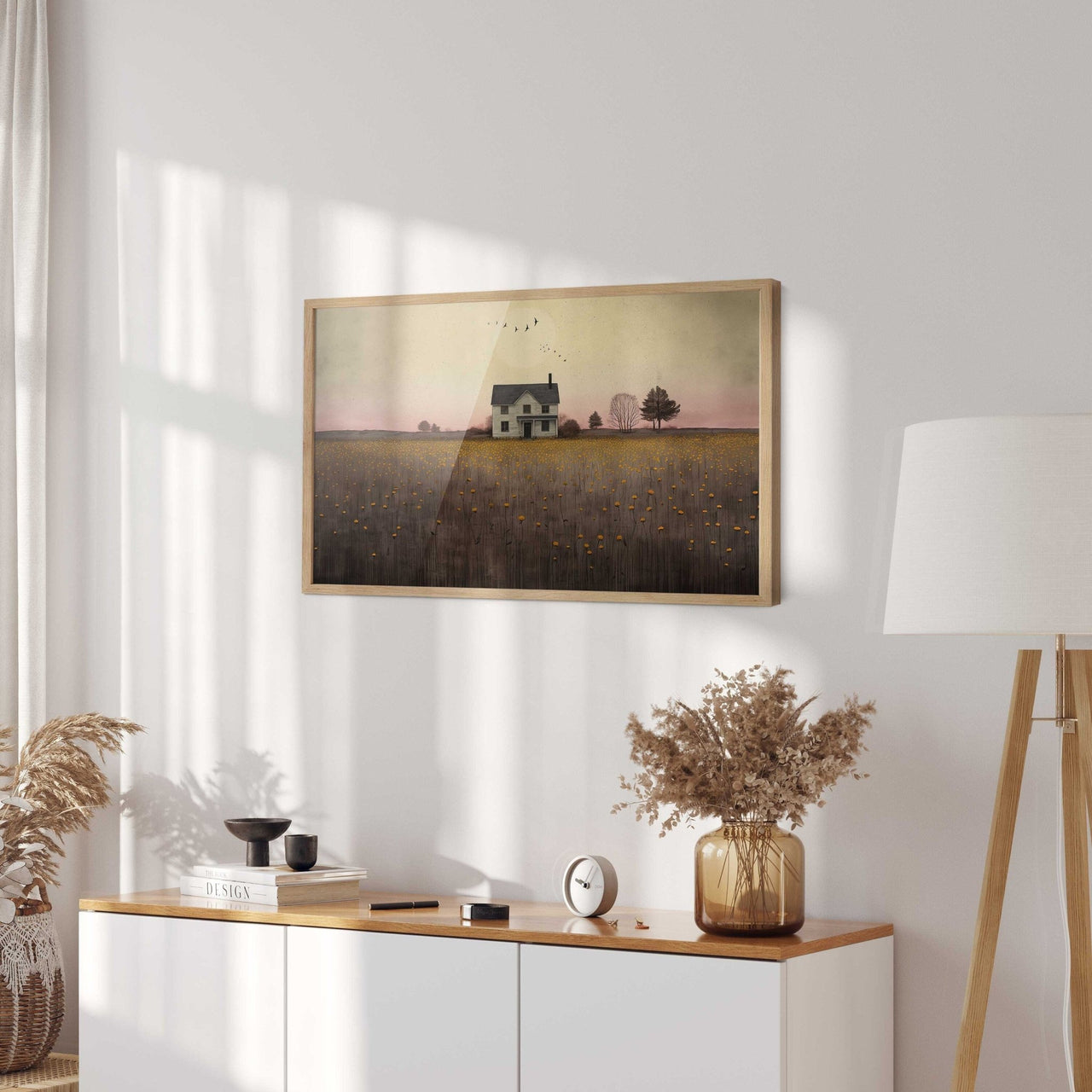 Gray Cottage Wall Art – Farmhouse Living Room Print
