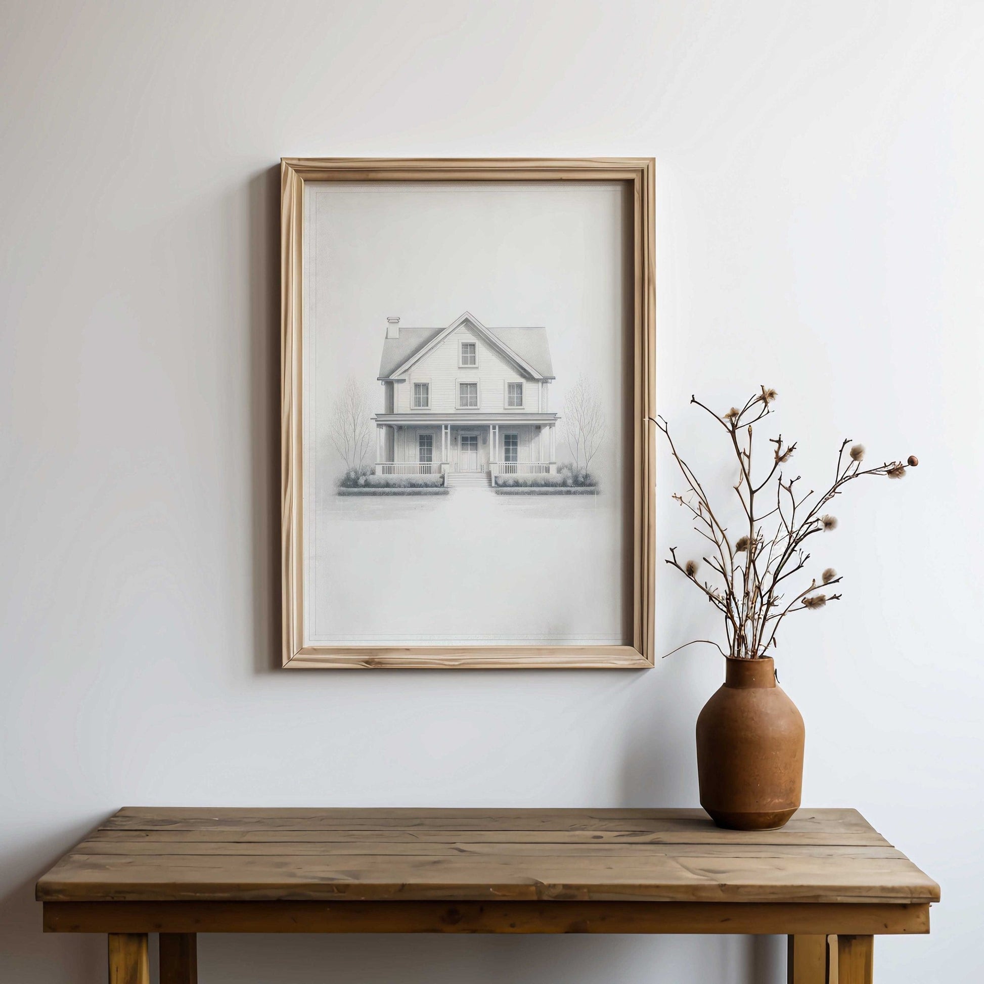 Country House Print, Minimalist Vintage Art, Modern Farmhouse Decor - WildfieldPrints