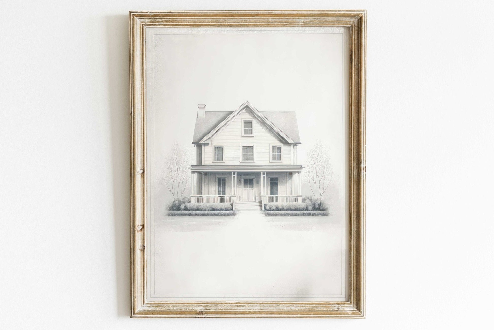 Country House Print, Minimalist Vintage Art, Modern Farmhouse Decor - WildfieldPrints