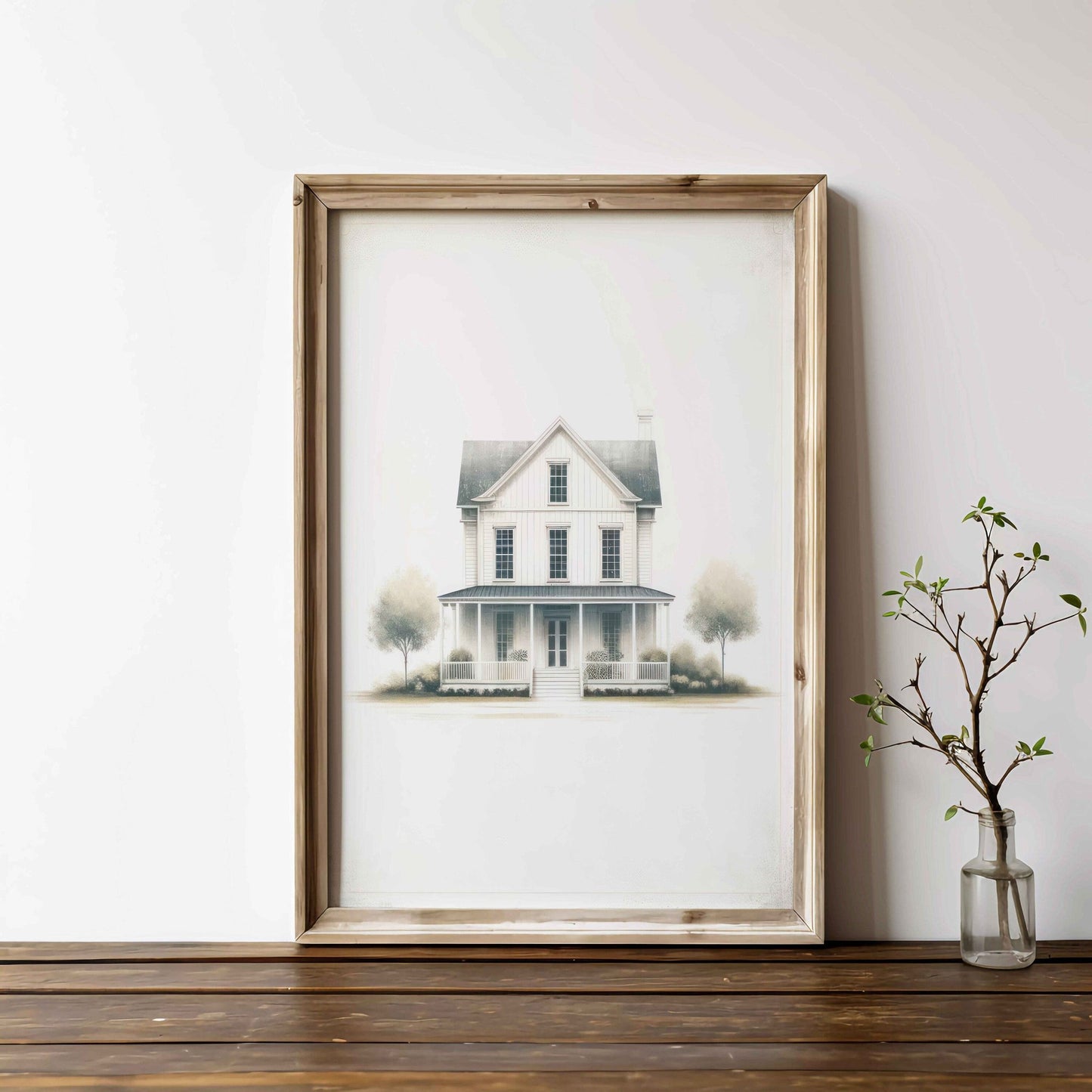 Country House Print, Minimalist Vintage Art, Modern Farmhouse Decor - WildfieldPrints