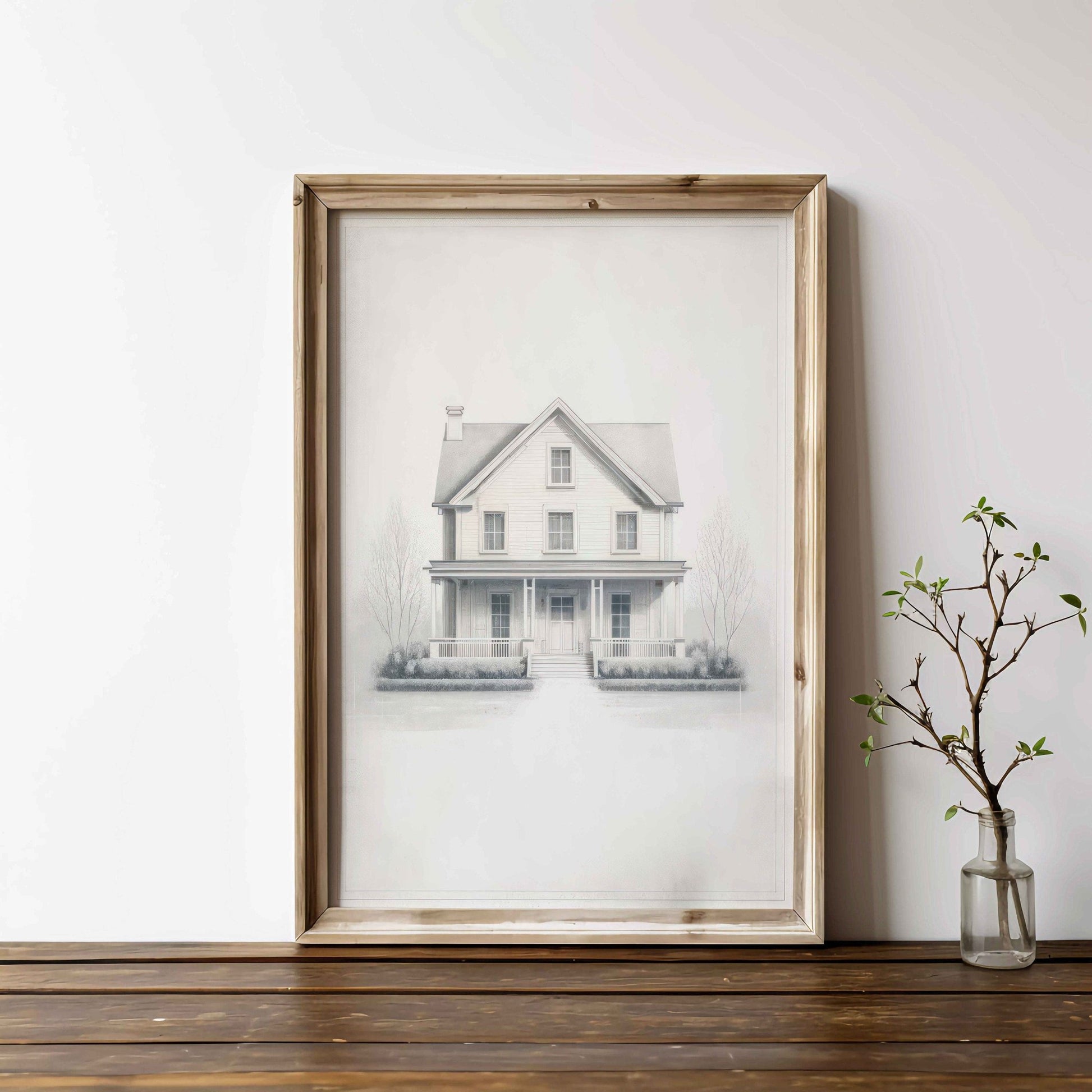 Country House Print, Minimalist Vintage Art, Modern Farmhouse Decor - WildfieldPrints