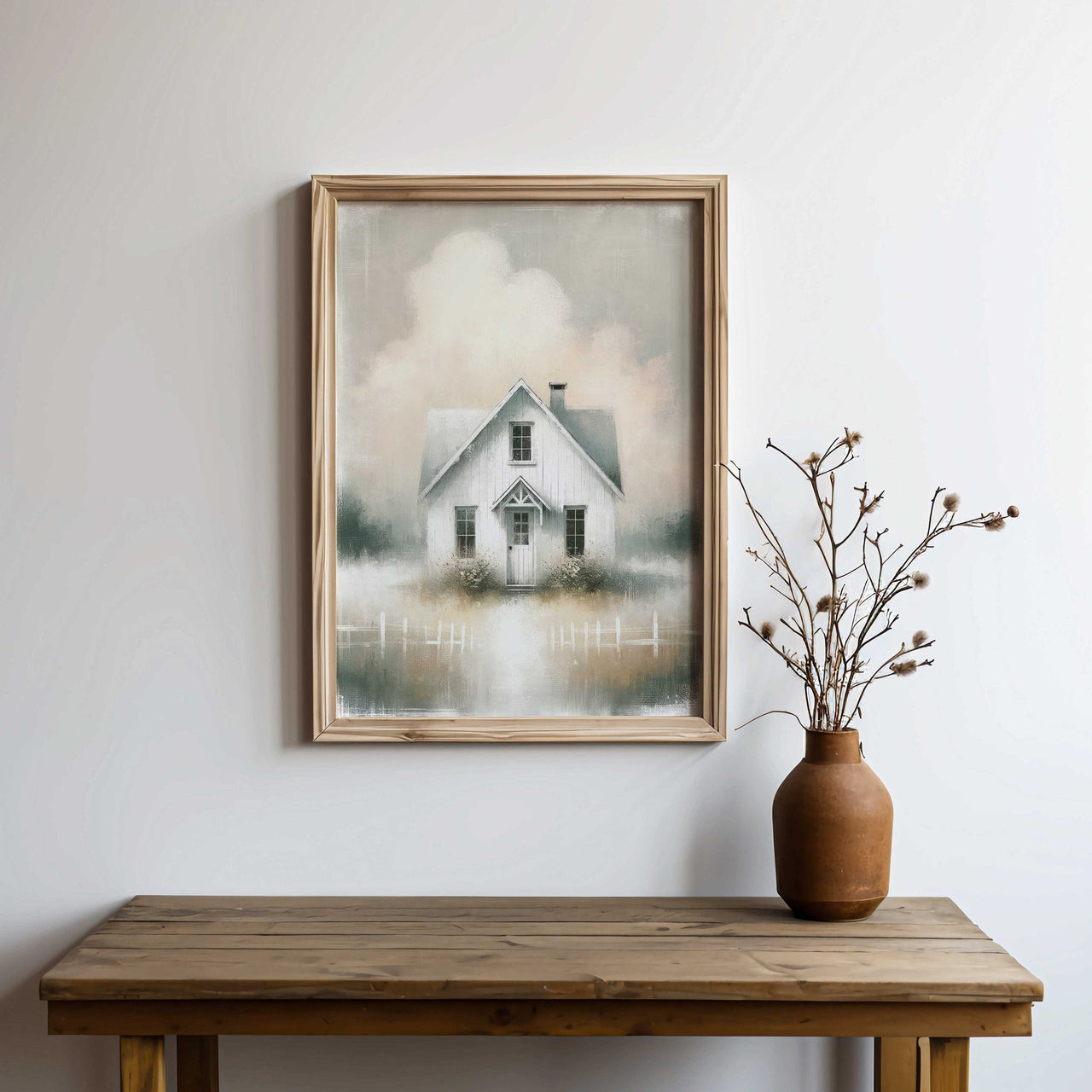 White Country House Wall Art – Farmhouse Living Room Decor