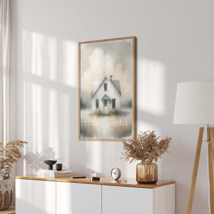 Country House Print, Rustic Farmhouse Decor, White Little House Art - WildfieldPrints