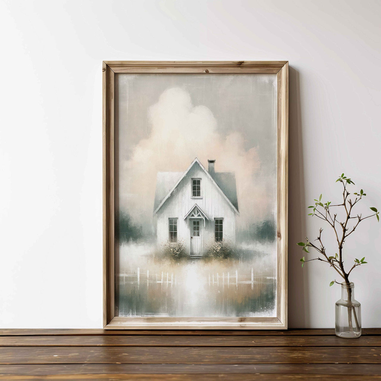 White Country House Wall Art – Farmhouse Living Room Decor