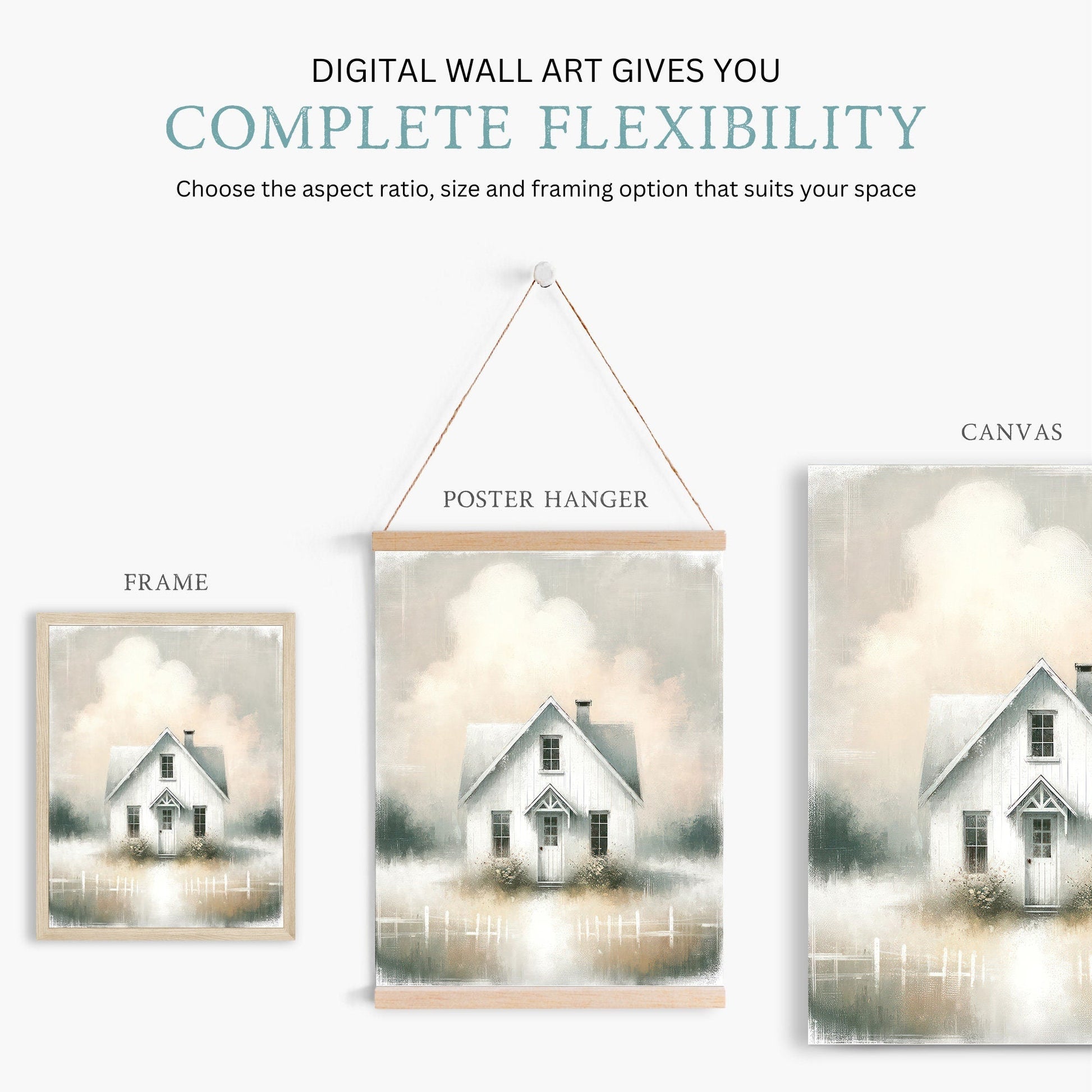 Country House Print, Rustic Farmhouse Decor, White Little House Art - WildfieldPrints