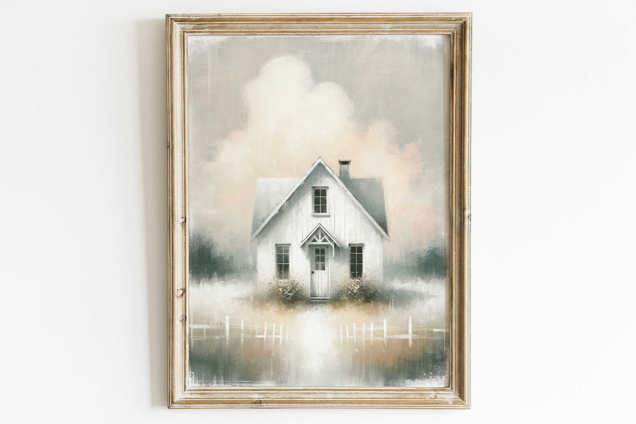 White Country House Wall Art – Farmhouse Living Room Decor