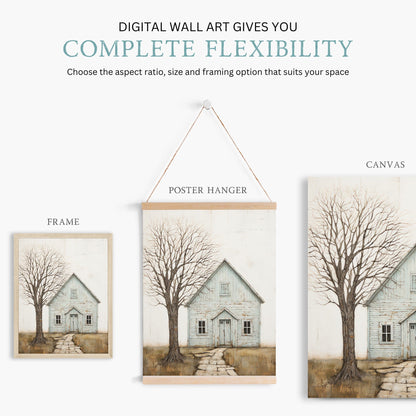 Country House Print, Rustic Farmhouse Wall Art, Countryside Decor - WildfieldPrints