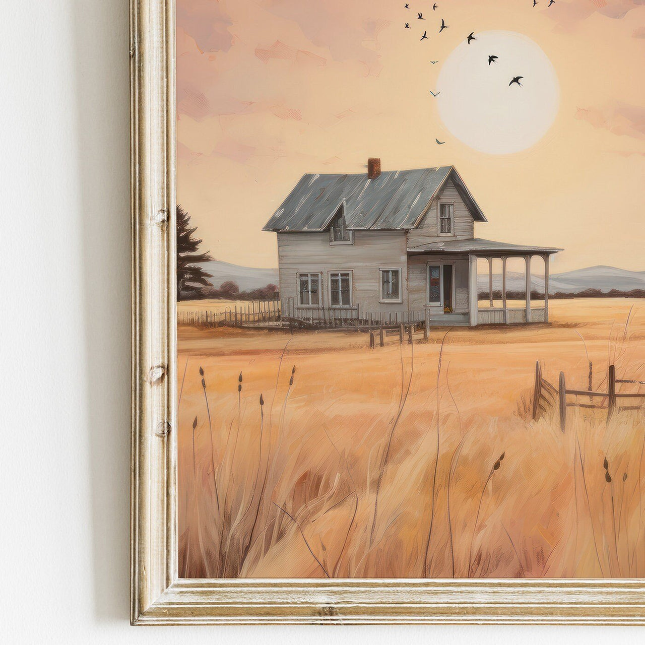 Gray Country House Print – Countryside Girls Room Wall Art • Set of 3