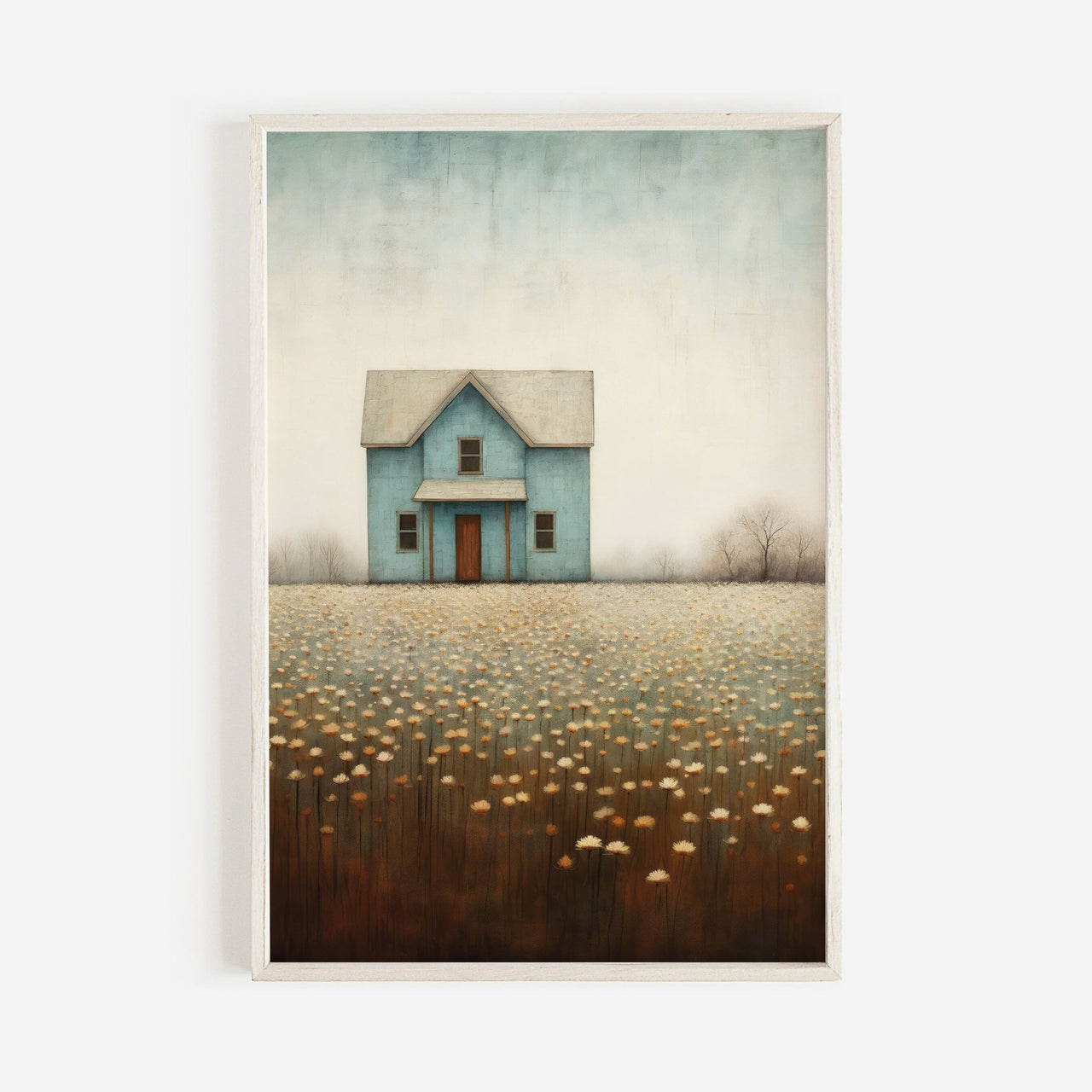Turquoise Country House Wall Art – Farmhouse Living Room Print