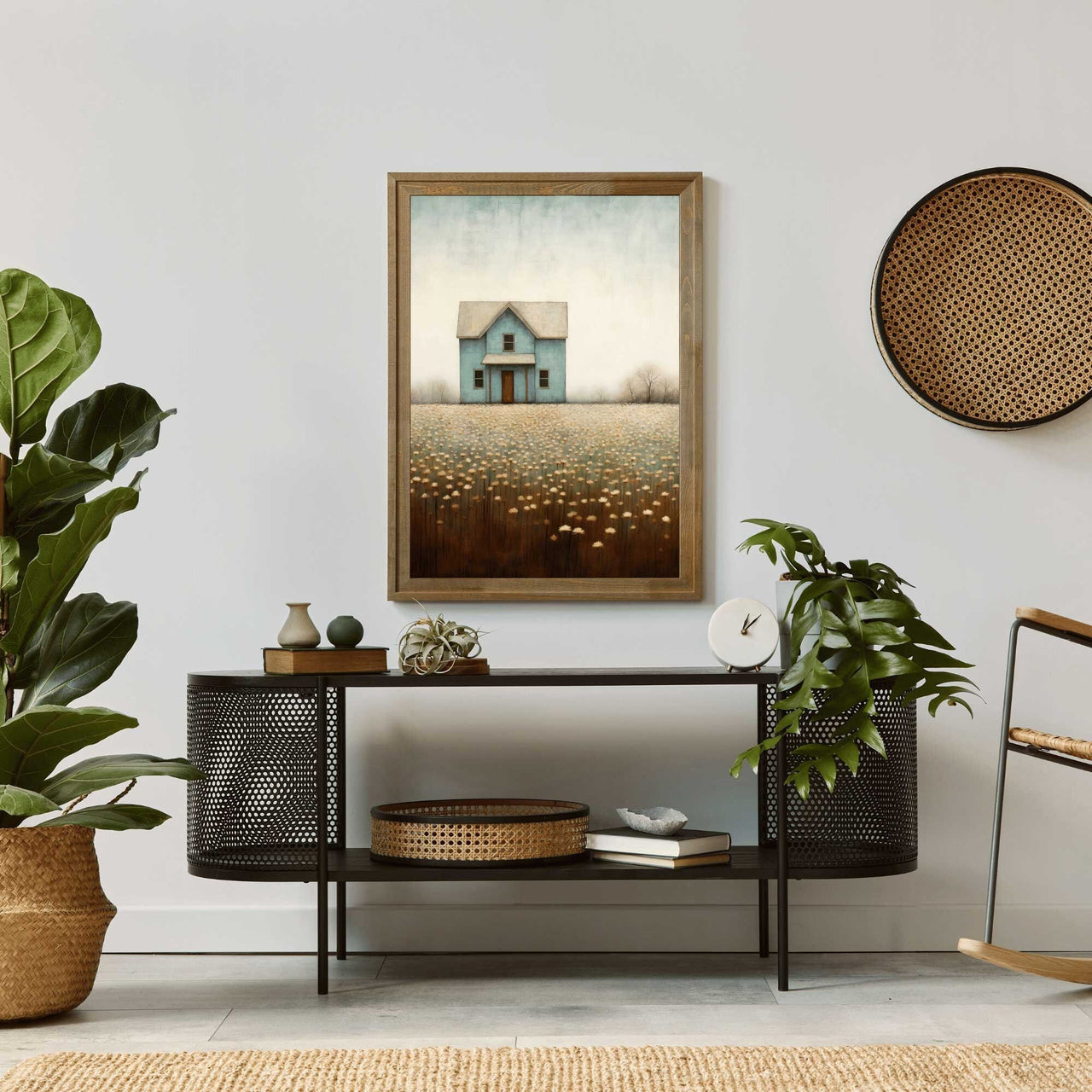 Turquoise Country House Wall Art – Farmhouse Living Room Print