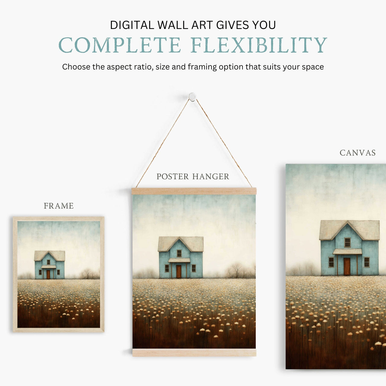 Turquoise Country House Wall Art – Farmhouse Living Room Print