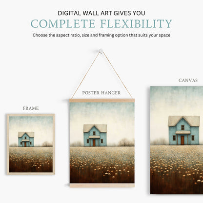 Country House Print, Rustic Wall Art, Quirky Farmhouse Decor - WildfieldPrints
