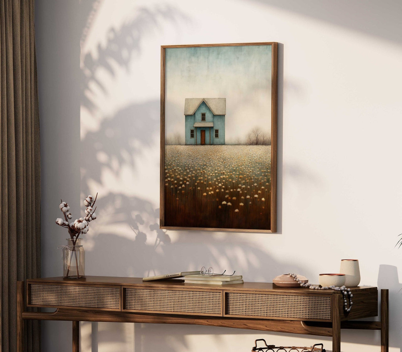 Turquoise Country House Wall Art – Farmhouse Living Room Print