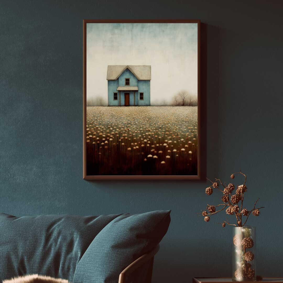 Turquoise Country House Wall Art – Farmhouse Living Room Print