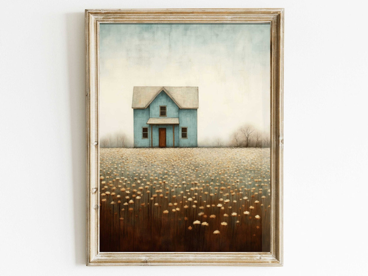 Turquoise Country House Wall Art – Farmhouse Living Room Print