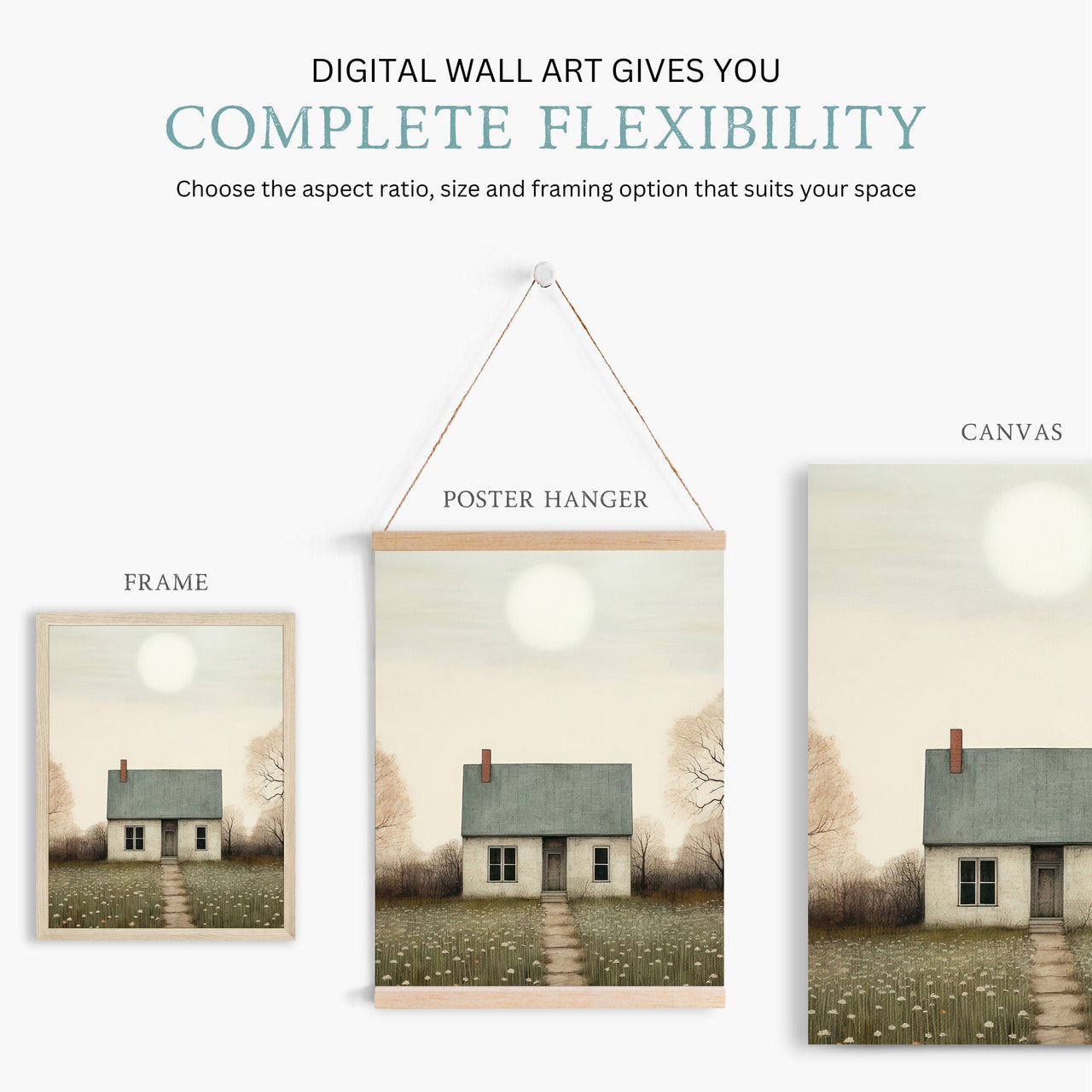 Vintage Country House Wall Art – Farmhouse Living Room Print • Set of 3