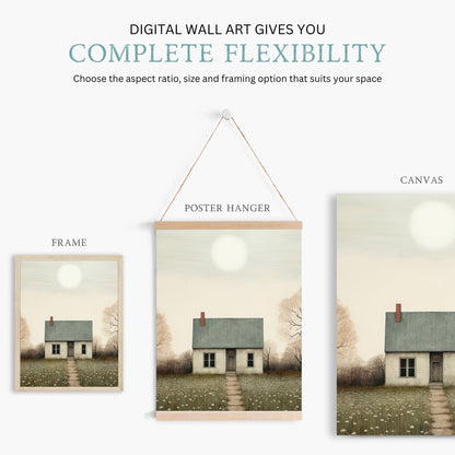 Country House Print, Rustic Wall Decor, Vintage Farmhouse Art - WildfieldPrints