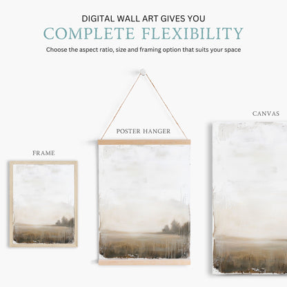Countryside Landscape Art, Rustic Farmhouse Decor, Open Field Painting - WildfieldPrints