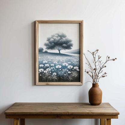 Countryside Landscape Prints, Wildflower Field Decor, Hilly Art Collection - WildfieldPrints