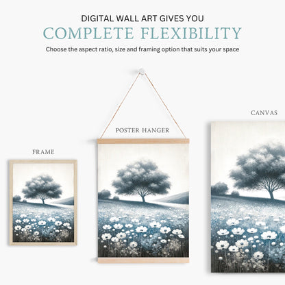 Countryside Landscape Prints, Wildflower Field Decor, Hilly Art Collection - WildfieldPrints