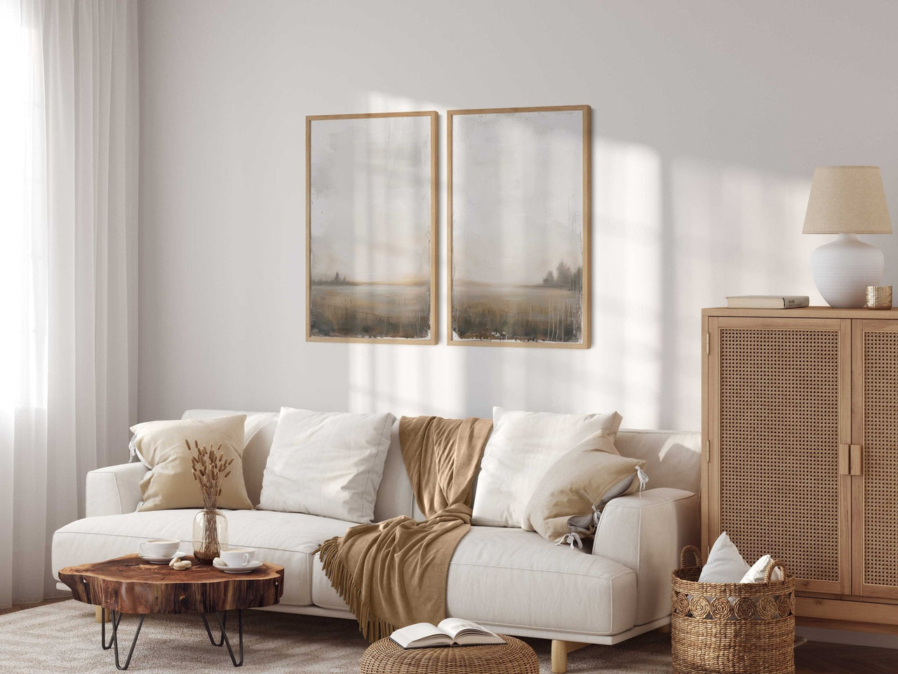 Abstract Landscape Wall Art – Farmhouse Living Room Print • Set of 2