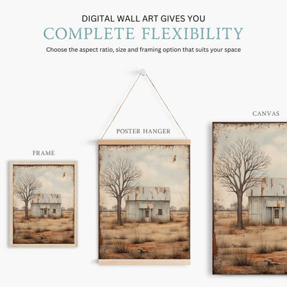 Countryside Print, Rustic Farmhouse Wall Decor, Vintage Home Accent - WildfieldPrints