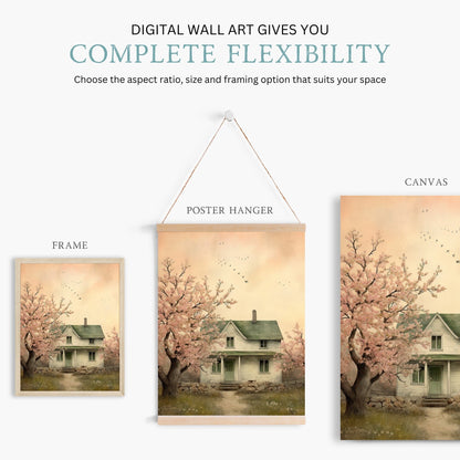 Countryside Wall Art, Rustic Cherry Tree Painting, Country Home Decor - WildfieldPrints