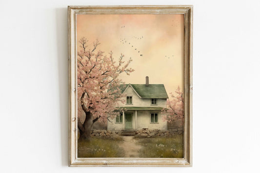 Countryside Wall Art, Rustic Cherry Tree Painting, Country Home Decor - WildfieldPrints