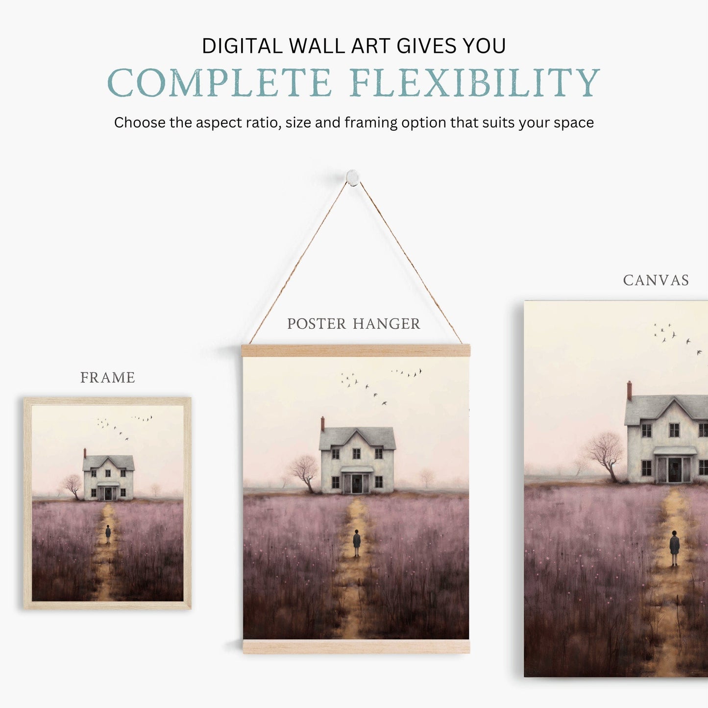 Countryside Wall Art, Rustic Cottage Decor, Country Landscape Print - WildfieldPrints