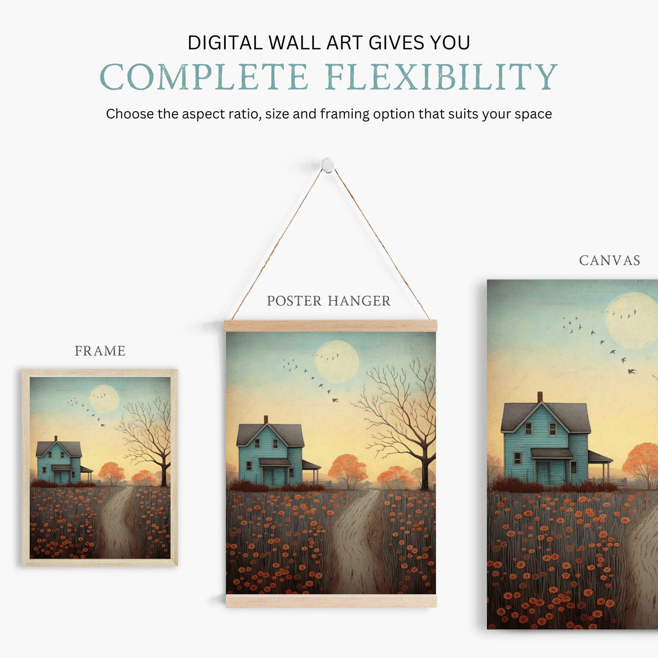 Country Landscape Wall Decor – Rustic Home Print for Living Room