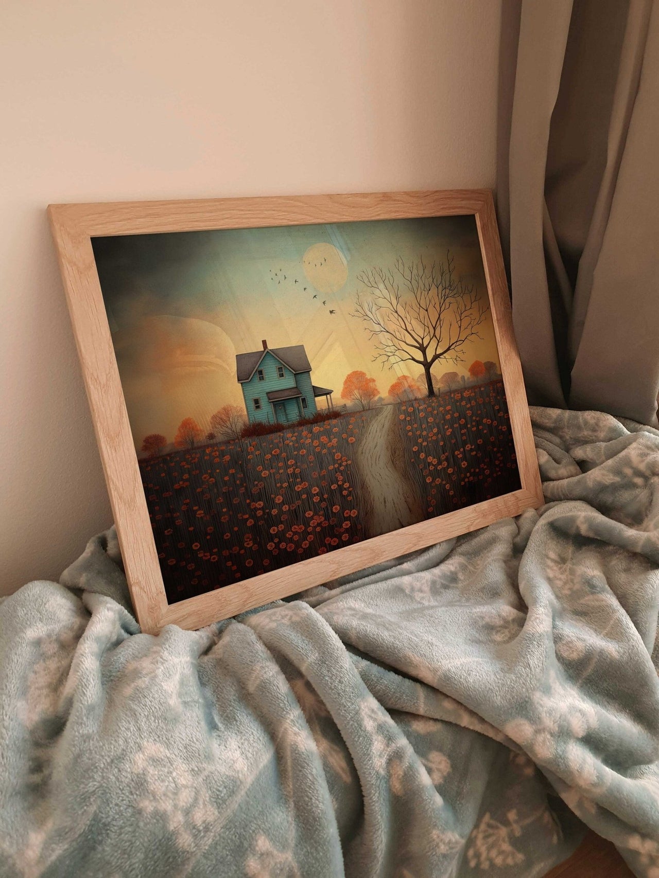 Turquoise Country House Wall Art – Vintage Girls Room Print