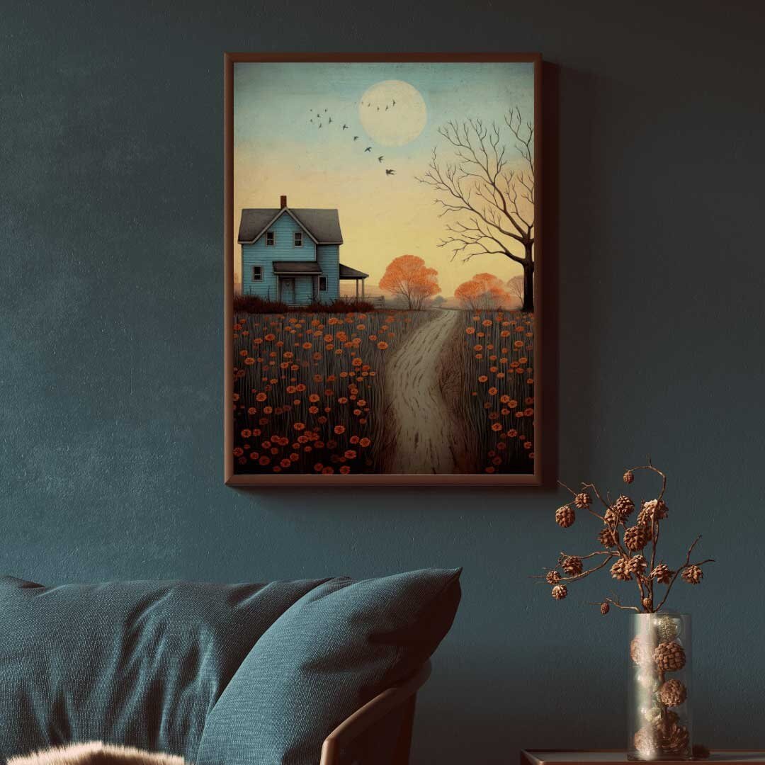 Country Landscape Wall Decor – Rustic Home Print for Living Room