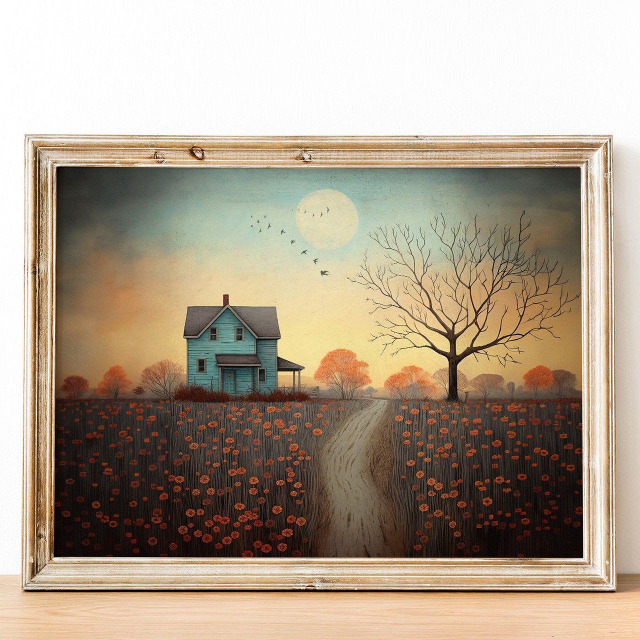 Turquoise Country House Wall Art – Vintage Girls Room Print