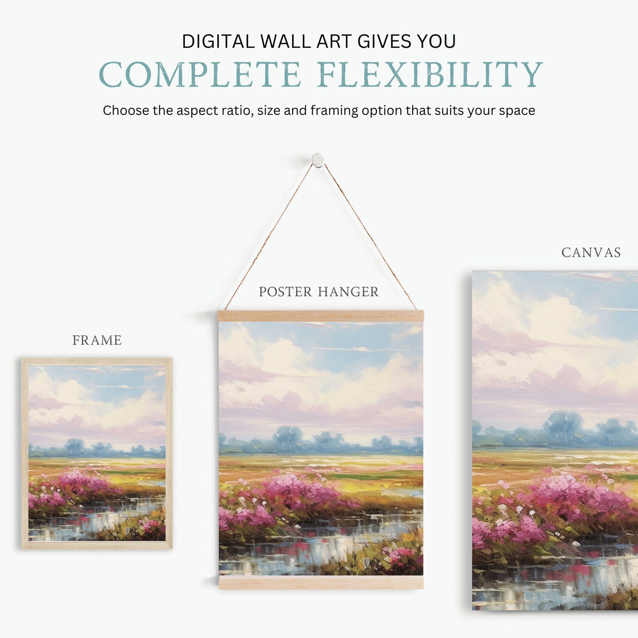 Pink Floral Print – Nature Room Wall Decor • Set of 3