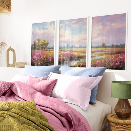 Pink Floral Print – Nature Room Wall Decor • Set of 3
