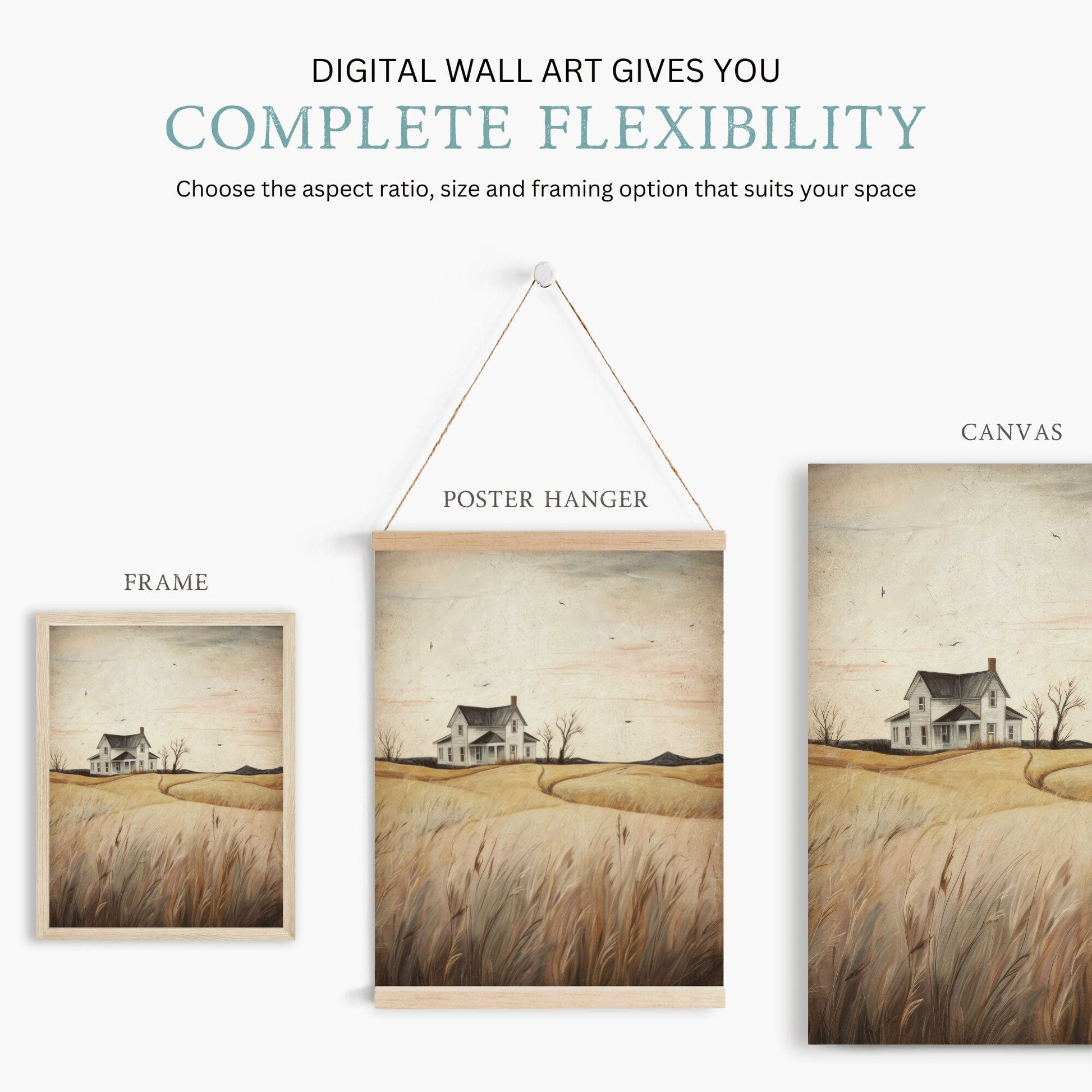Countryside Wall Art, Vintage House Decor, Farmhouse Painting - WildfieldPrints