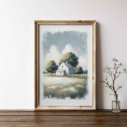 Countryside Wall Art, Vintage House Print, Rustic Farmhouse Decor - WildfieldPrints