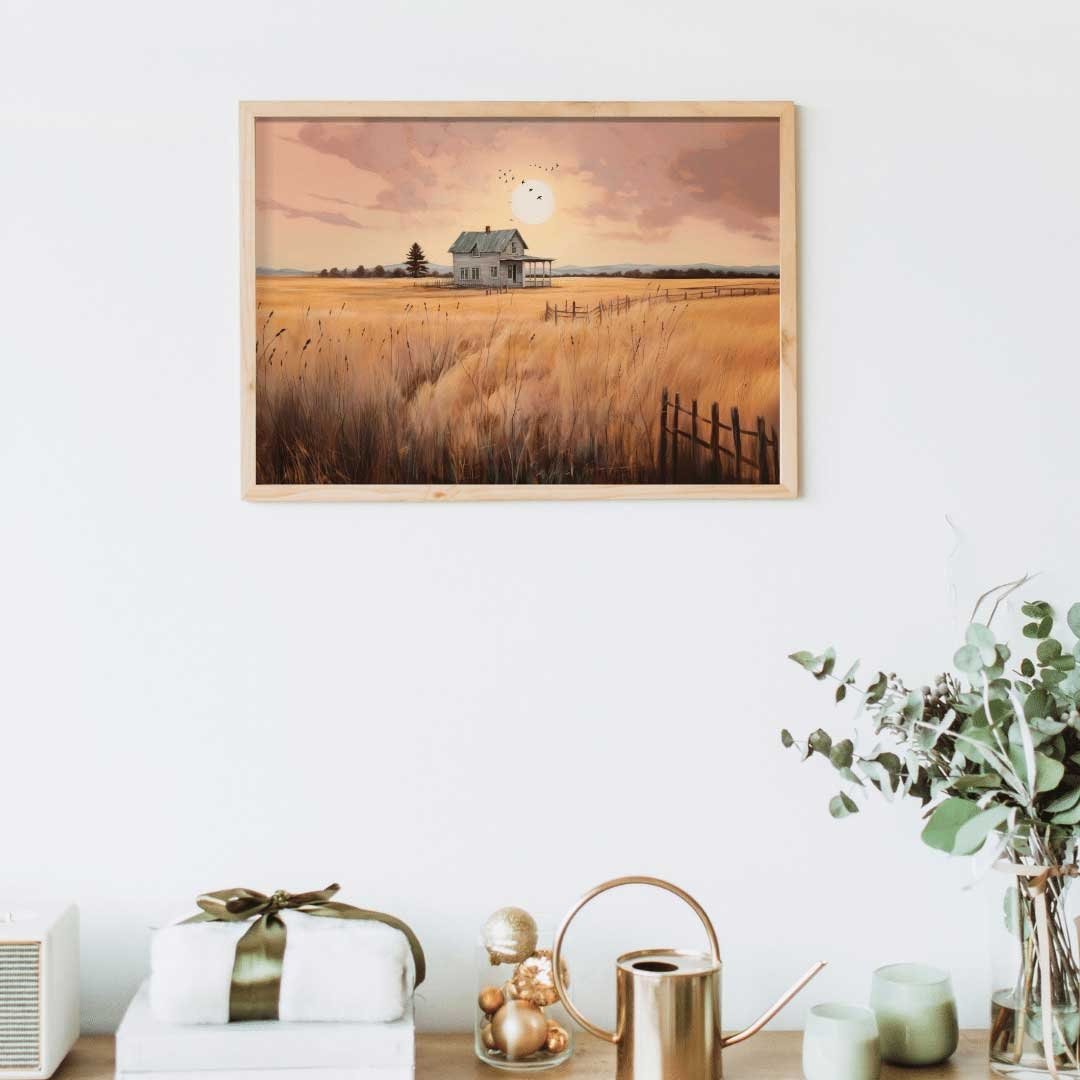 Rustic Country House Print – Farmhouse Living Room Wall Decor