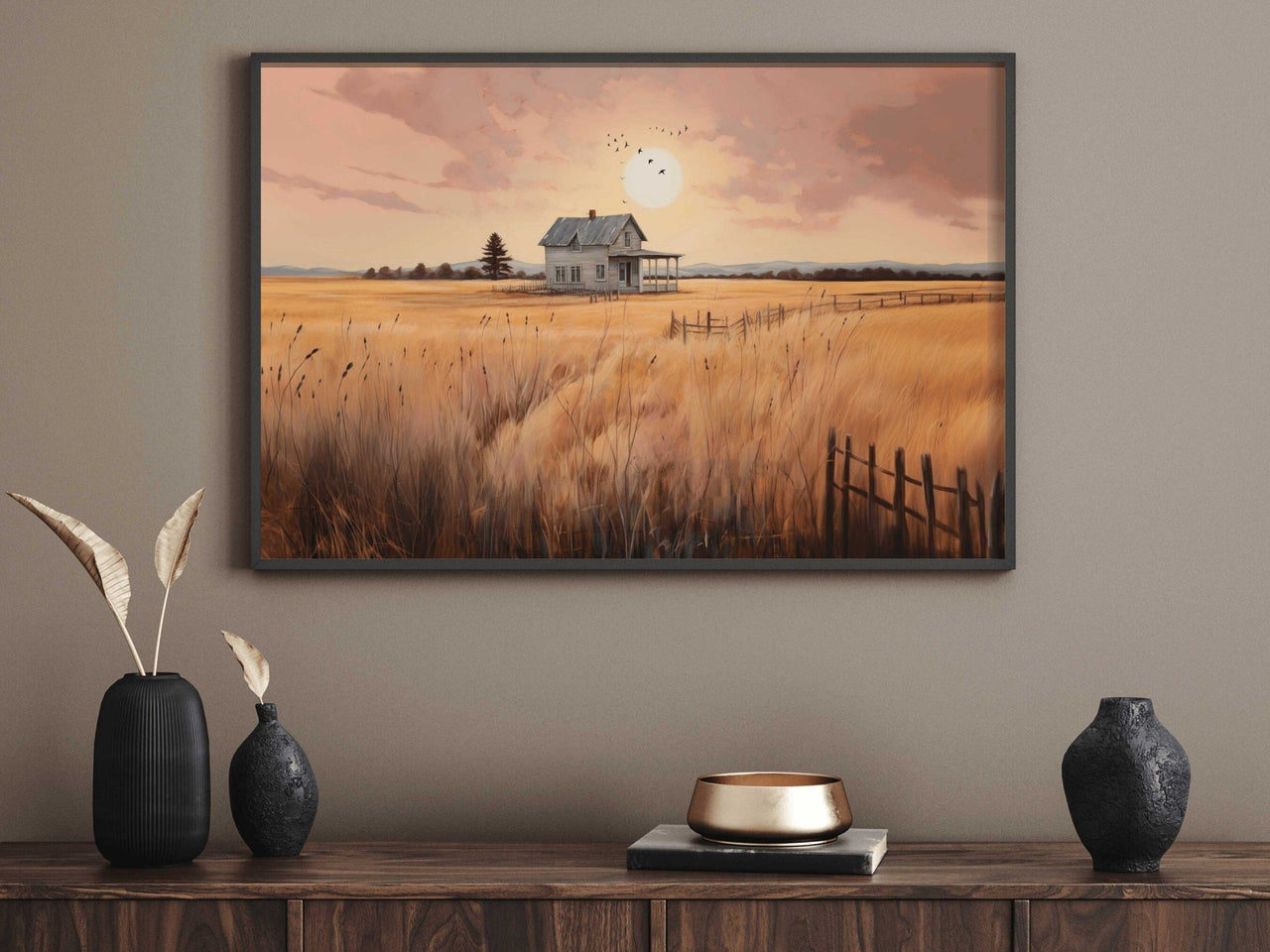 Rustic Country House Print – Farmhouse Living Room Wall Decor