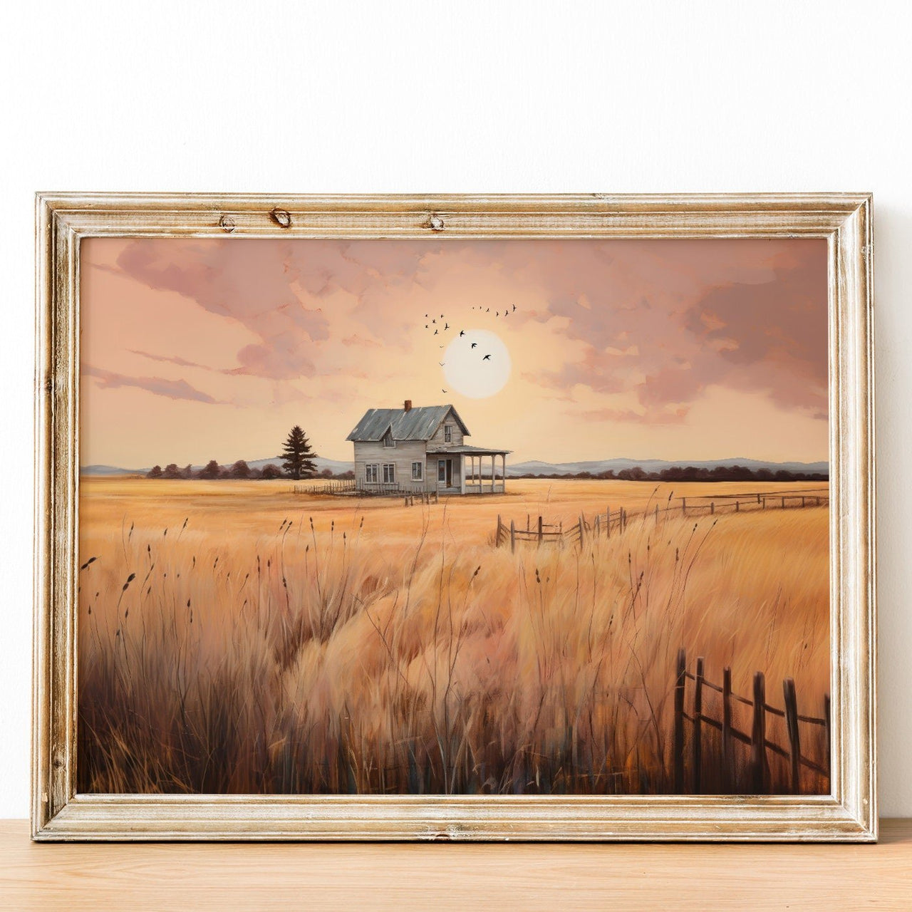 Rustic Country House Print – Farmhouse Living Room Wall Decor