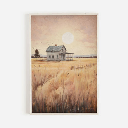 Countryside Wall Art, Vintage House Print, Rustic Farmhouse Decor - WildfieldPrints